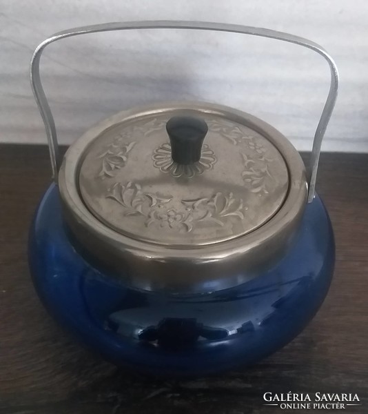 Metal-marked old blue Soviet bonbonier from the second half of the 20th century