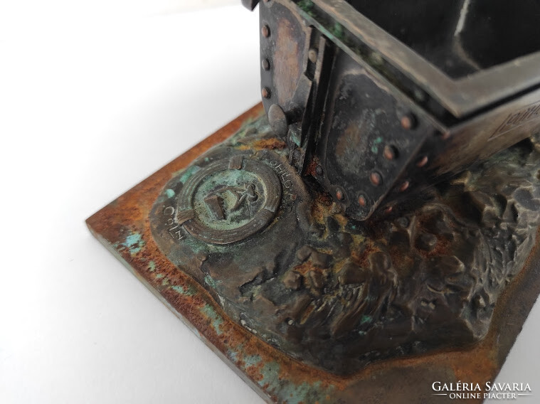 Antique miner's statue bronze pin on iron pedestal mine souvenir 593 5896