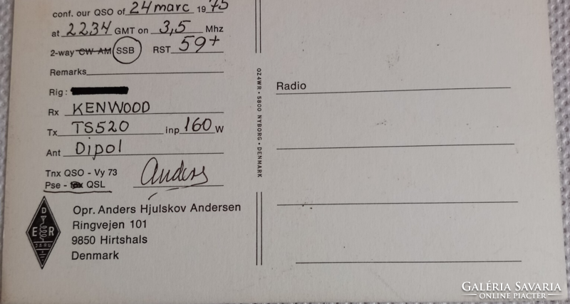 Dániából /1975/ Hirtshals Rádió amatőr (QSL) képeslap