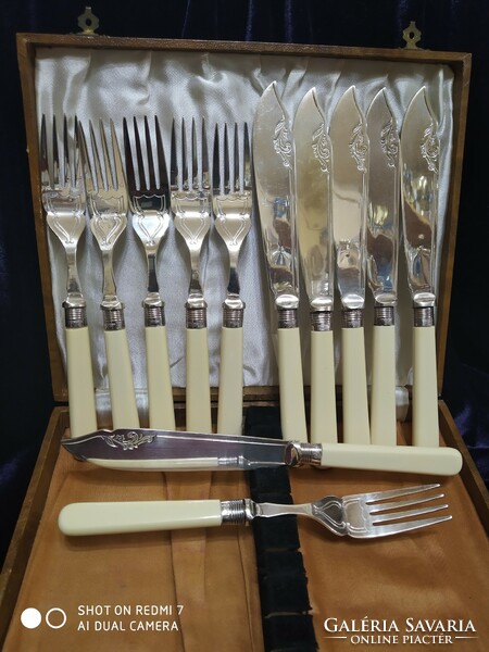Silver ring (925), silver-plated, bone handle, 6-person fish cutlery set
