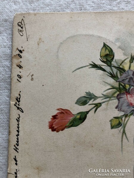 Antique long address floral litho postcard