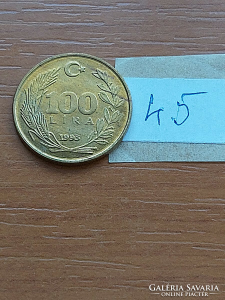 Turkey 100 lira 1993 brass, mustafa kemal atatürk 45.