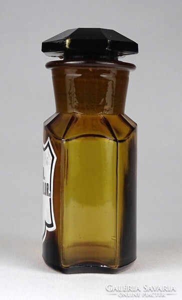 1K502 Antik borostyán barna dugós patika üveg CHININ HYDROCHLOR 12 cm