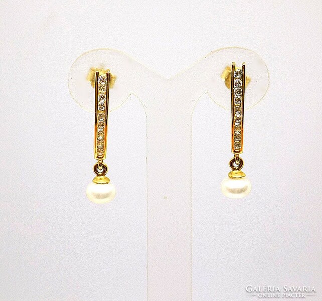 Gold dangling earrings with pearls (zal-au104843)