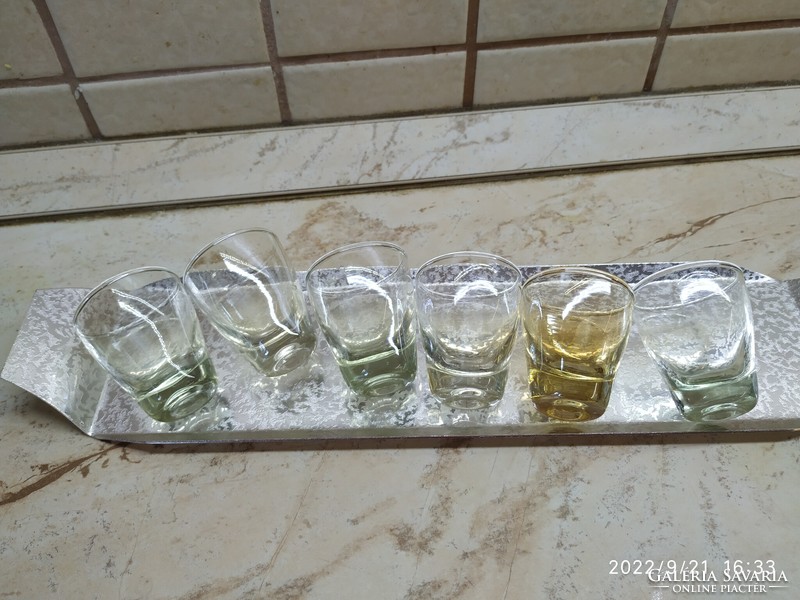 Iridescent, short-drink colored glass with 6 trays for sale!