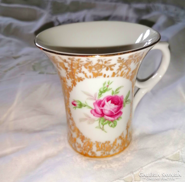 Pink, elegant, gold-plated cocoa mug