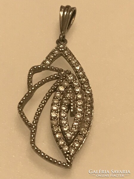 Silver pendant with shining crystals, 4 x 2 cm