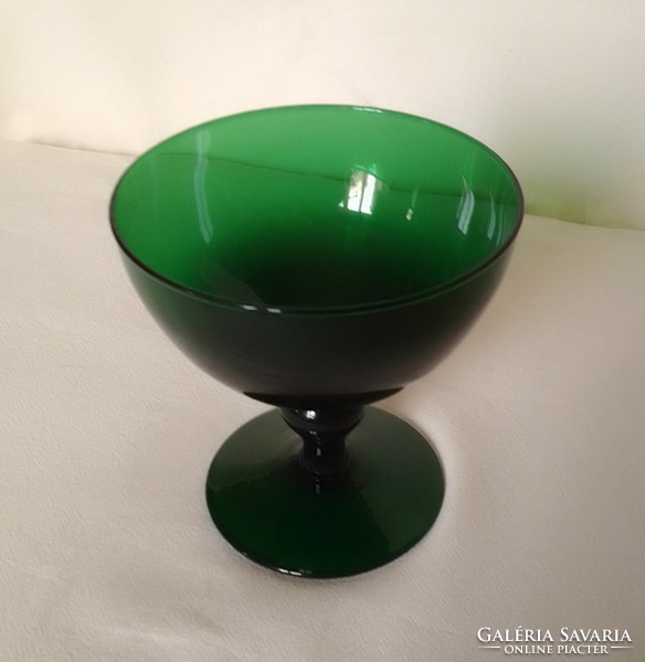 Beautiful, colorful, dark green glass goblet, drink, ice cream, decoration