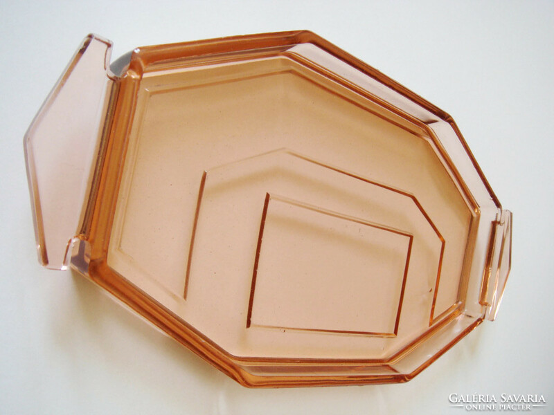 Old art deco glass tray with pink glass serving tray