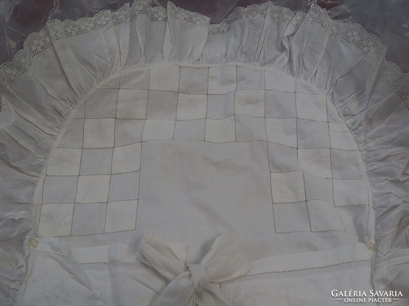 Antique/ art deco lace baby swaddle with mother-of-pearl buttons, Toledo embroidery/baby romper