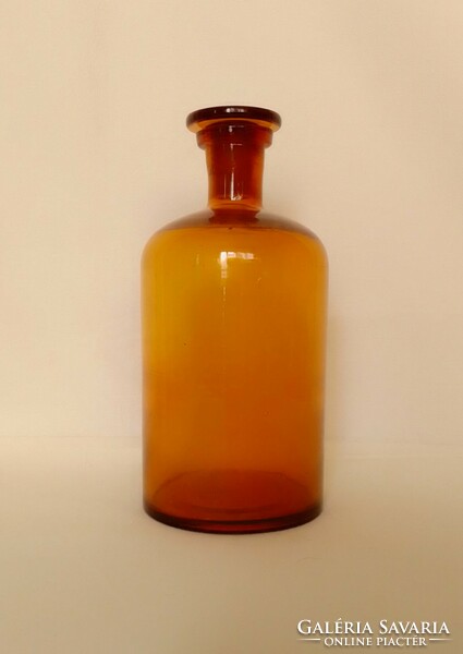 Régi vintage barna gyógyszertári patikus labor laboratóriumi üveg tároló dugóval, 450 ml