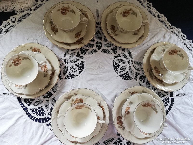 Old porcelain bavarian special ecru breakfast sets with baroque pattern 6 pieces for sale!