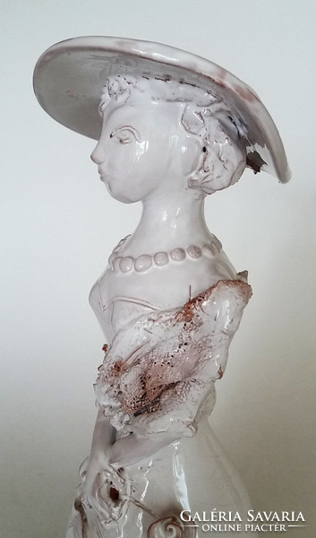 Ceramic sculpture hat woman with flowers figurine 31 cm