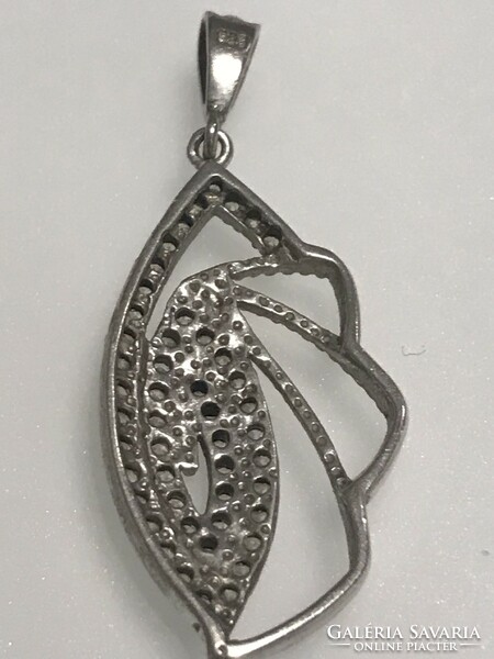 Silver pendant with shining crystals, 4 x 2 cm