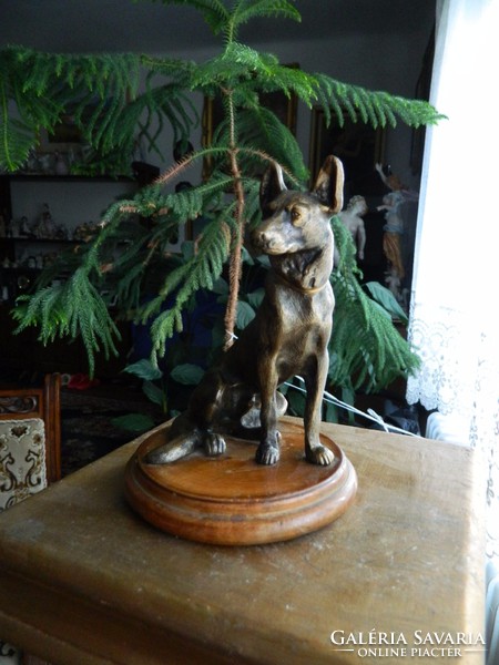 Bronze wolfhound on a wooden base - bronze dog