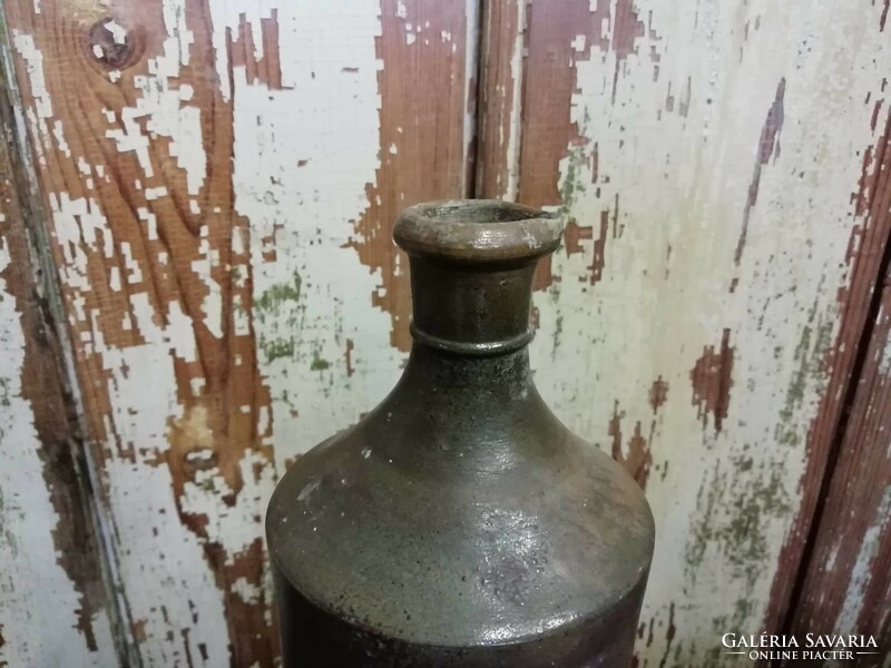 Brandy bottle, stoneware or pyrogranite bottle, from the beginning of the 20th century, beautiful piece with a patina