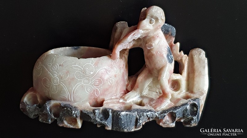 Old - old table decoration, decoration or holder. Monkey figure carved from marble or semi-precious stone