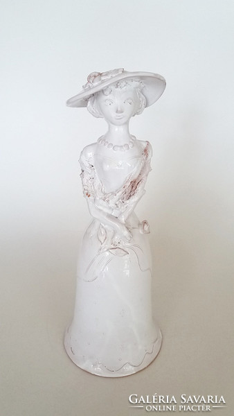 Ceramic sculpture hat woman with flowers figurine 31 cm