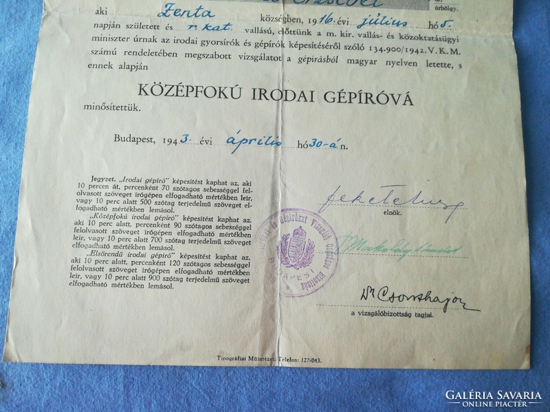 2 drb bizonyítvány 1943 - ból délvidéki Zentáról
