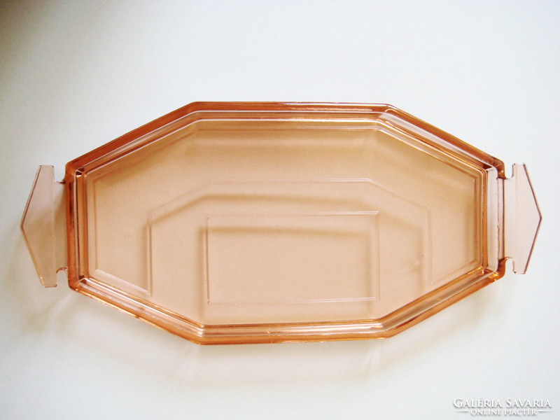 Old art deco glass tray with pink glass serving tray