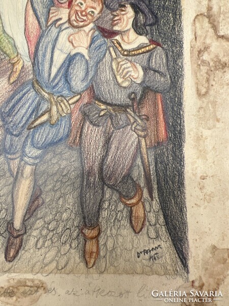 Anna rank: Renaissance scene - illustration for Villon's ballads (collection piece!) F398