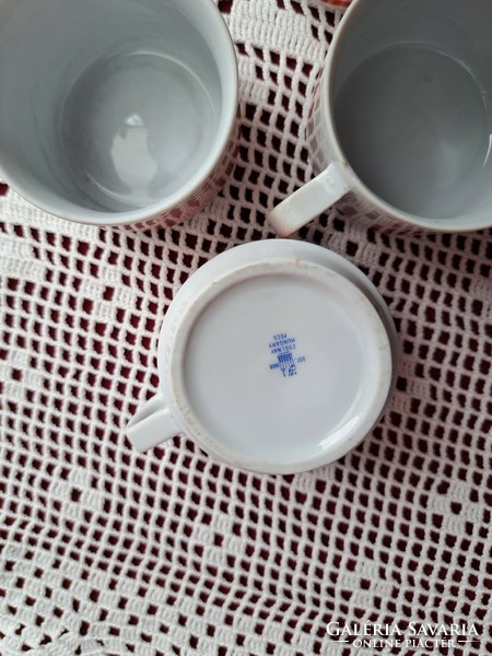 Retro mokkás 5.5 cm magas  Zsolnay  mokkás piros csíkos csészék porcelán bögre bögrék  Gyűjtői darab