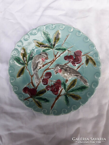 Beautiful rare Sarreguemines majolica plate with birds
