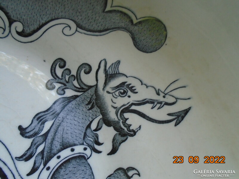 1818 György korabeli kínai sárkány mintás 16 szögletes Mason's nagy mosdótál