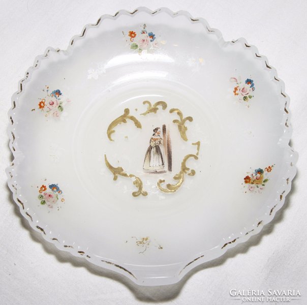 Chalcedony plates painted with gold with a genre scene