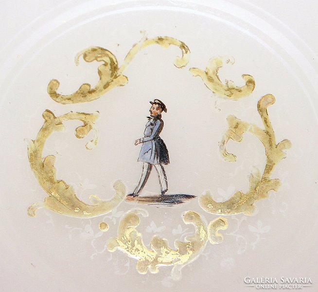Chalcedony plates painted with gold with a genre scene