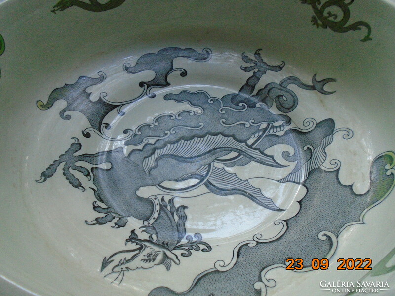 1818 György korabeli kínai sárkány mintás 16 szögletes Mason's nagy mosdótál