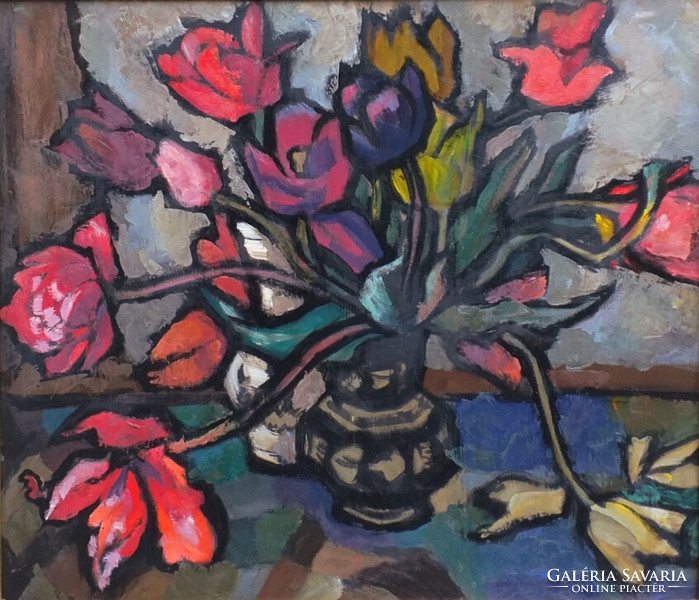 Gyula Pap (1899-1983): tulips in a vase
