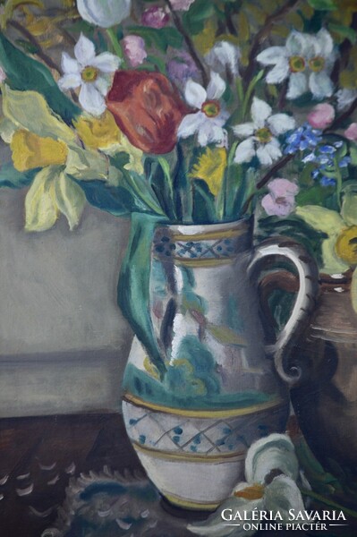 Vörös Géza (1897-1957): Virágcsendélet tavaszi virágokkal