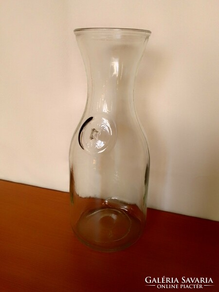 Old cast glass pourer, decanter, wine jug, marked, thick-walled, for iced tea, lemonade 1l