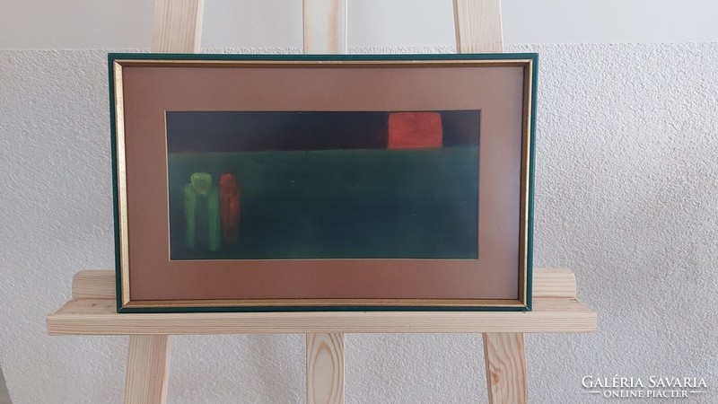 (K) Nívós absztrakt festmény 38x23 cm kerettel