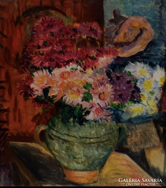 Vörös Géza (1897-1957): Virágcsendélet őszi virágokkal