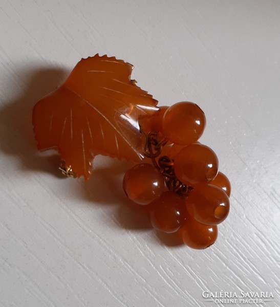 Marked Russian genuine amber grape cluster brooch pin