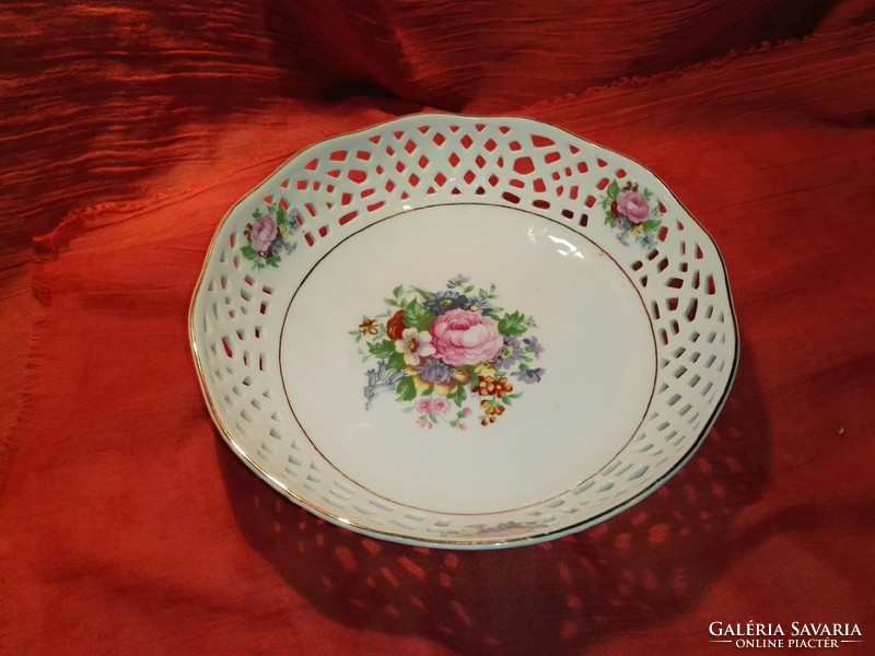 Openwork, flower-patterned porcelain tray.