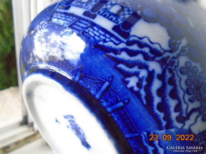 English deep bowl with royal doulton willow pattern, painted cobalt blue under glaze