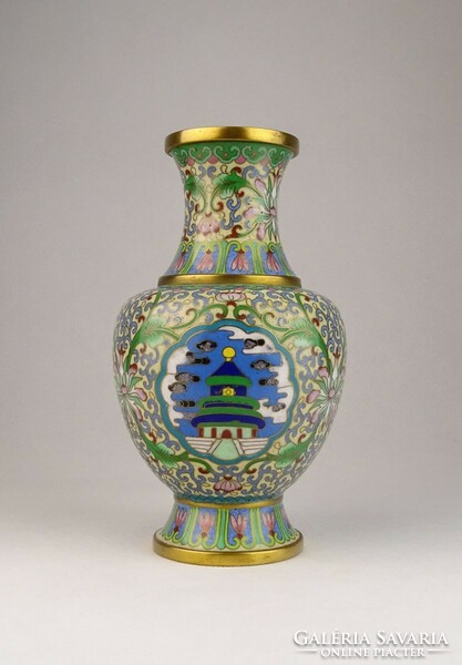 0U619 antique fire enamel Japanese copper vase