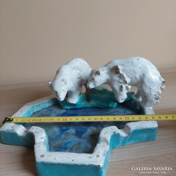 Extremely rare collector's antique polar bears volcano ceramic