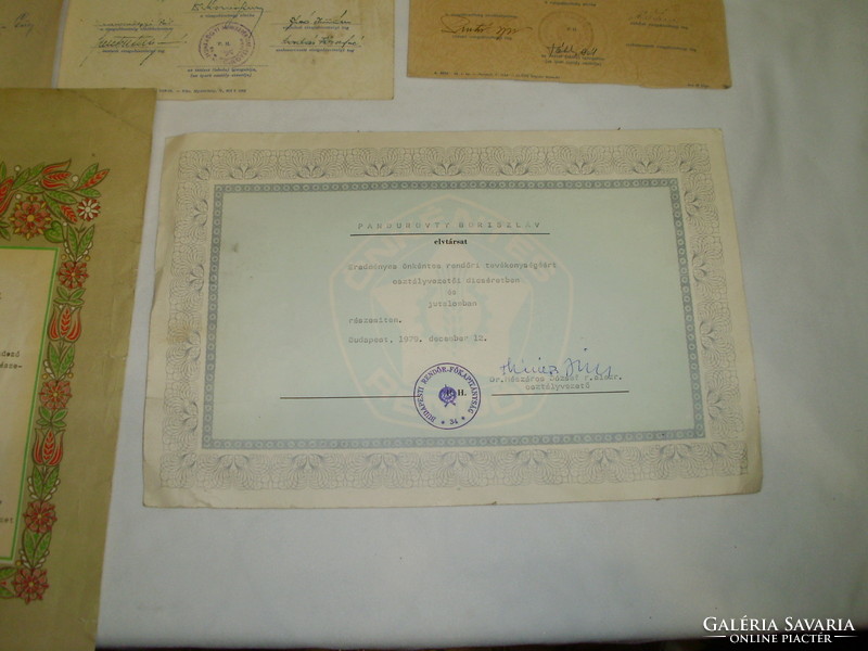 Nine pieces of retro diploma, certificate - together