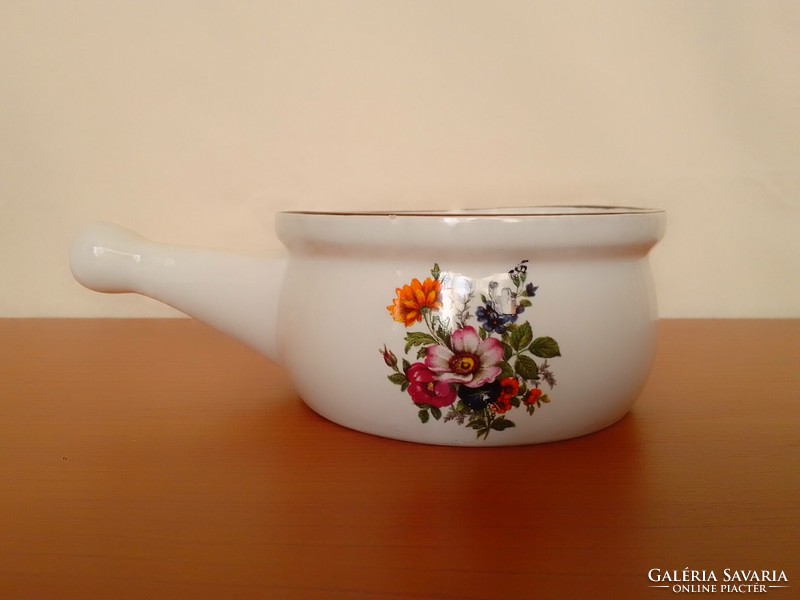 Chocolate or cheese fondue fondue pot with flower pattern ceramic hardware with handle, Swiss handmade