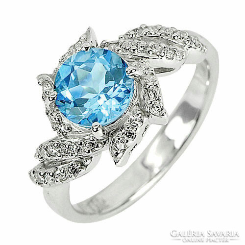 925 Thai silver ring, product With real Swiss blue topaz and zircons 3.56g (17.2mm) h: HUF 38,100