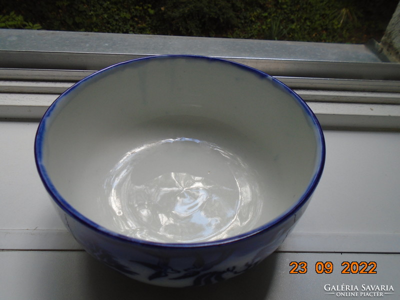 English deep bowl with royal doulton willow pattern, painted cobalt blue under glaze