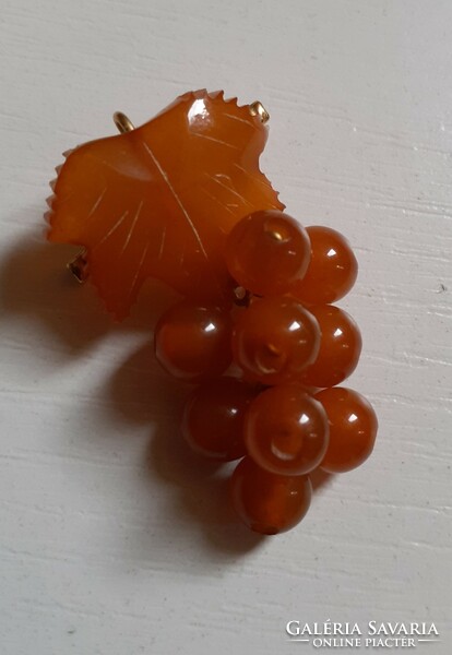 Marked Russian genuine amber grape cluster brooch pin