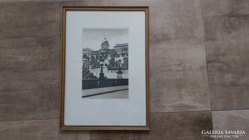 (K) very nice Budapest etching 44x61 cm with frame