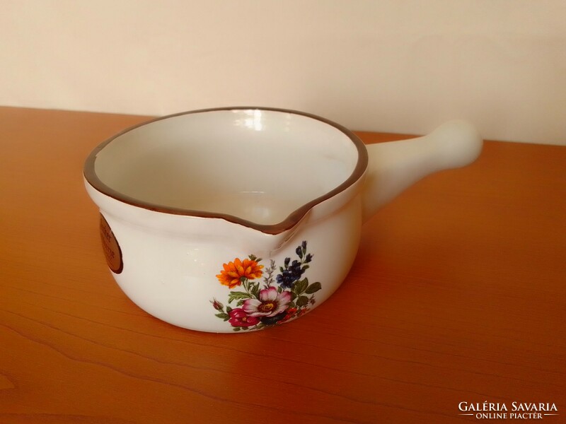 Chocolate or cheese fondue fondue pot with flower pattern ceramic hardware with handle, Swiss handmade