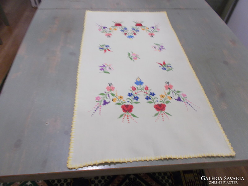 Kalocsa tablecloth embroidered on yellow material