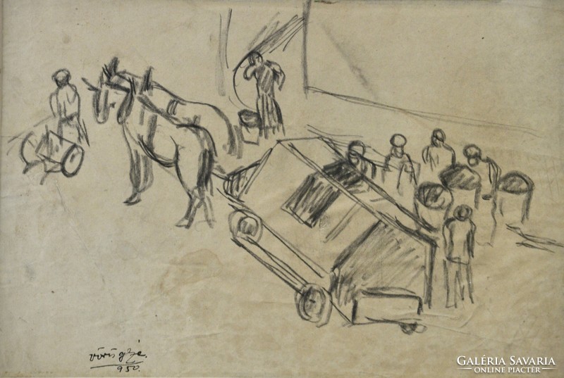 Vörös Geza (1897-1957): garbage truck, 1950